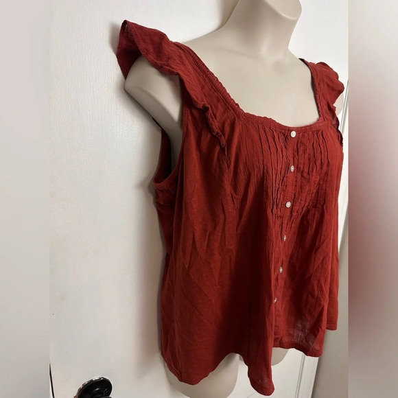 Maurices Womens XL Rust Orange Earthy Boho Ruffled Pintuck Sleeveless #1059 - Picture 2 of 6